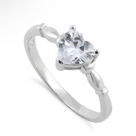 Sterling Silver Heart Cut CZ Engagement Ring Romantic Twist Design New - Picture 1 of 5